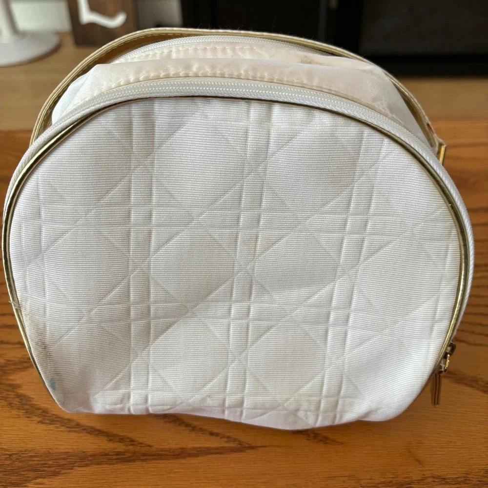 DIOR White and Gold Quilted Perfume Makeup Cosmetic Toiletry Bag